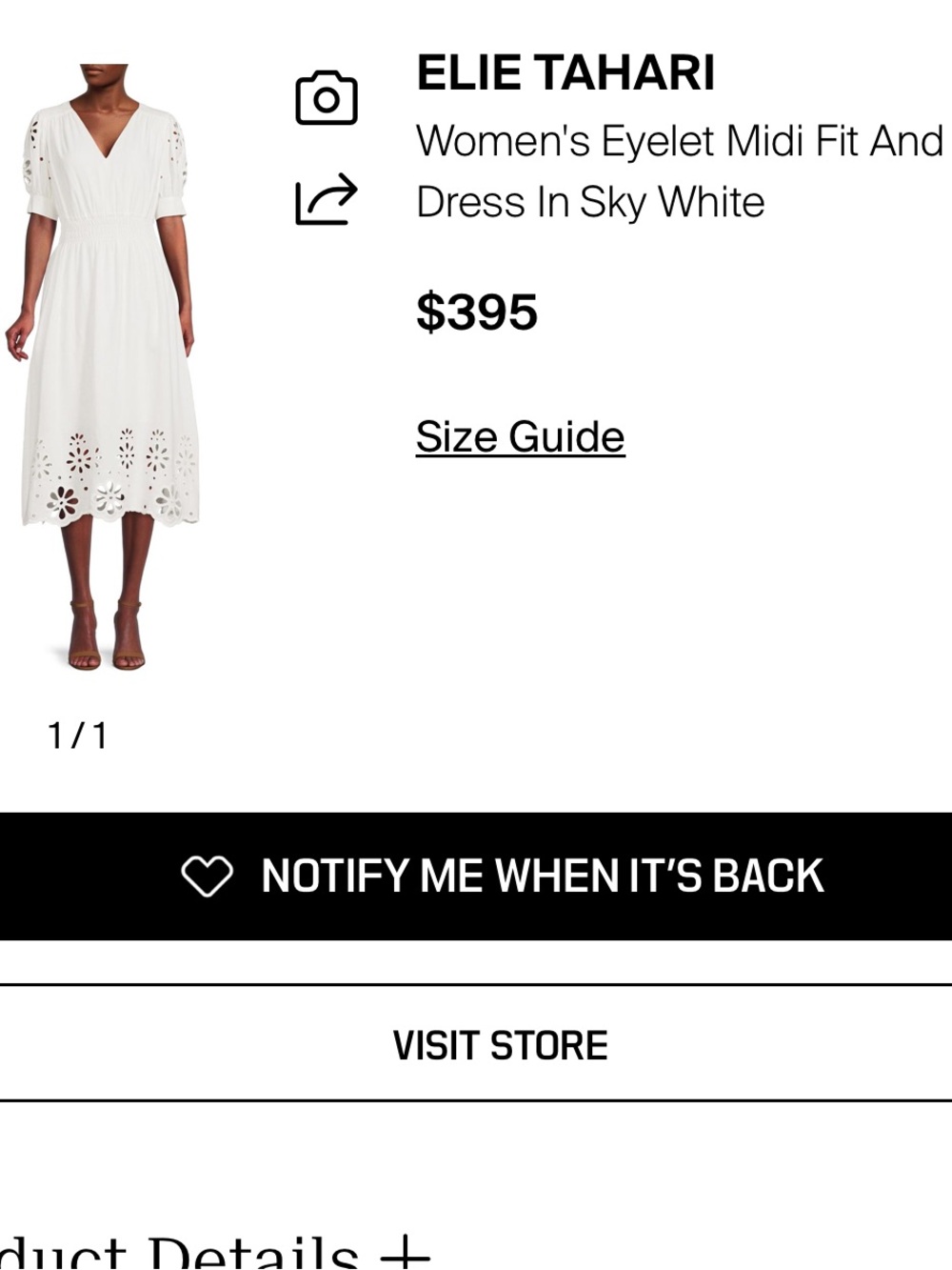 Elie Tahari Sky White Eyelet V‑Neck Midi Dress